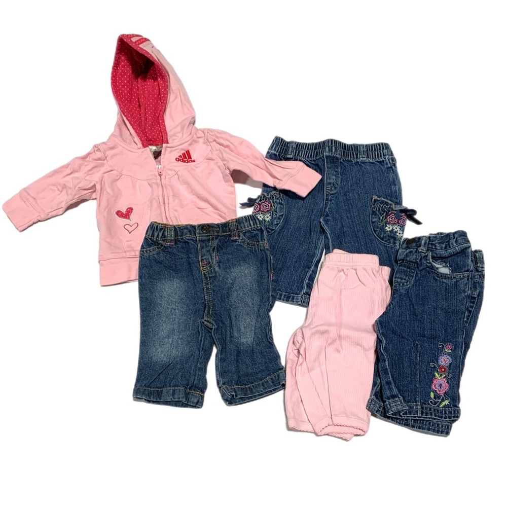 Adidas Pink Hoodie and Denim‎ Pants Lot 4261 0-6 months